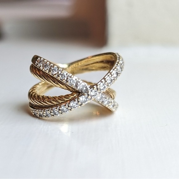 David Yurman 18K Gold Diamond X ring - Picture 4 of 13